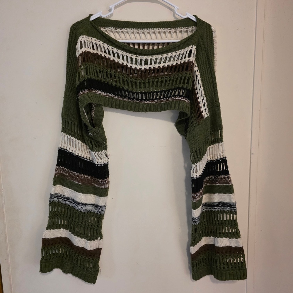 Womens Fairy Grunge Shrug Sweater Size Medium Open Knit Crochet Boho Whimisgoth
